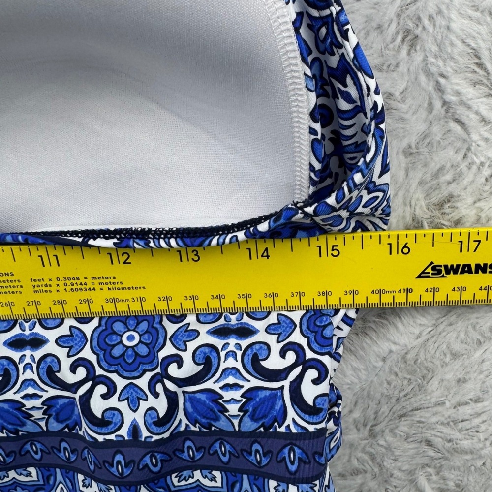Lands' End Tankini Top Womens 12 Blue White Medallion Tile Twist Front - Picture 10 of 11